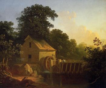 Landscape with Waterwheel and Boy Fishing